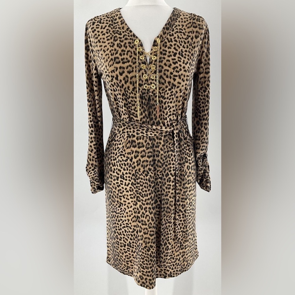 MICHAEL KORS Leopard Print Chain Lace-Up Dress - Small!
